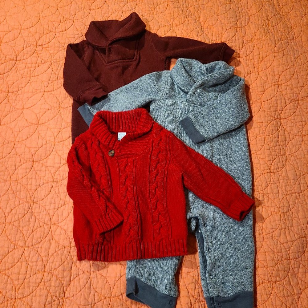 BOY WINTER BUNDLE SWEATER ROMPER 6-12 MO